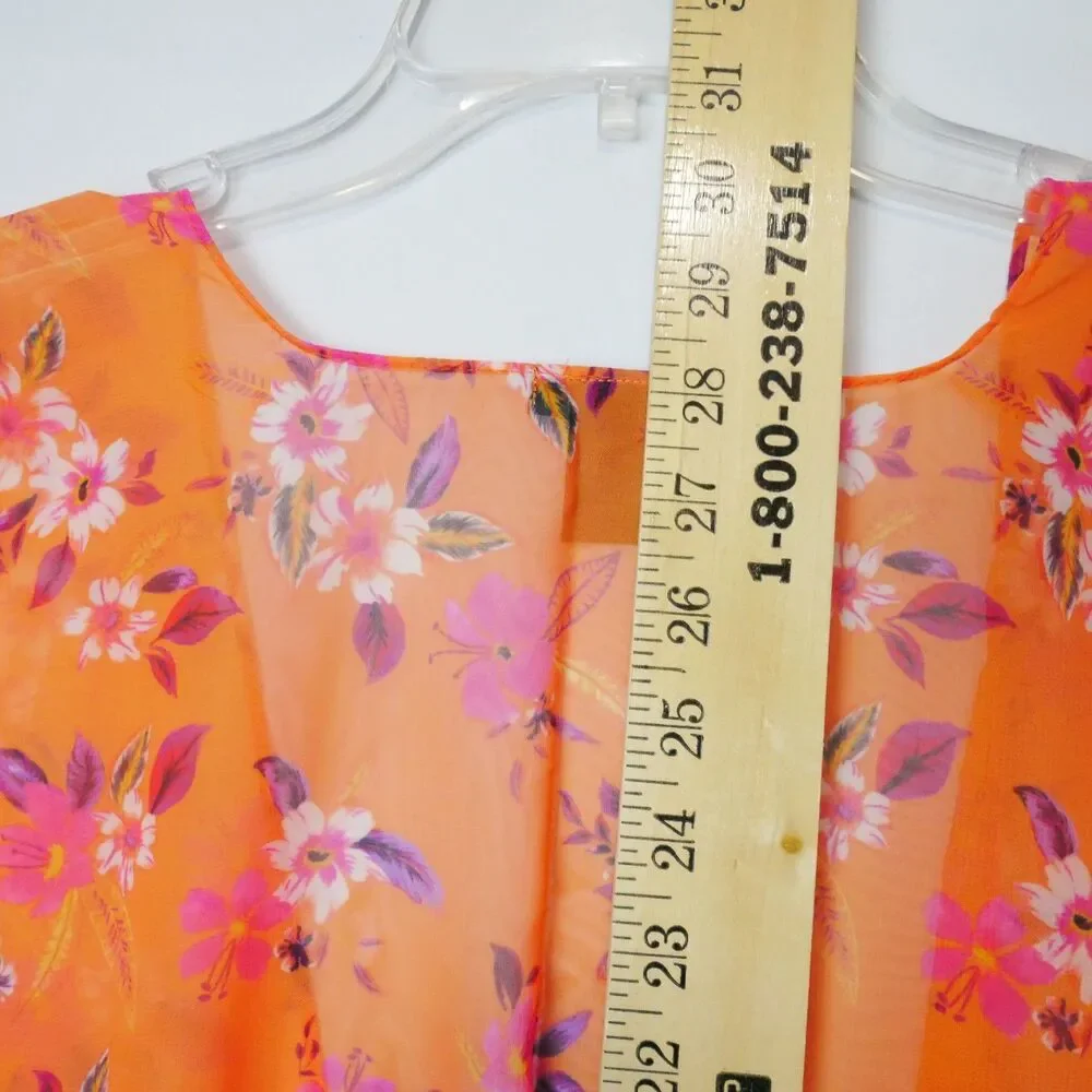 Steve Madden Womens One Size Orange Pink Ruana Coverup Open Front Kimono